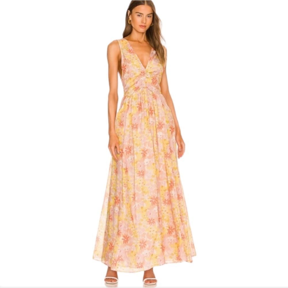 Magali Pascal Miriam Dress Women X- Small Pink Yellow Floral Maxi Silk Blend